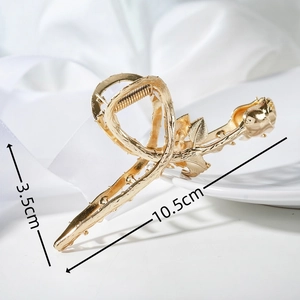 Elegant gold rose flower hair claw clip in metallic alloy with 10.5cm length for women