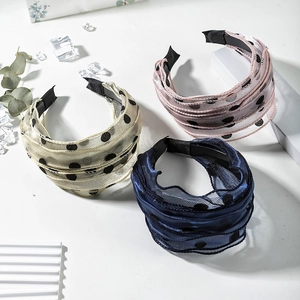 Serre-tête Large en Maille à Pois pour Femmes Bandeau en Gaze à Couches Style Coréen Élégant Accessoire de Cheveux