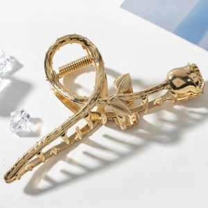 Rose Hair Claw Clip Alloy Gold Plated Large Vintage Elegant Hair Grip For Women Daily Party Wedding Hair Accessories
