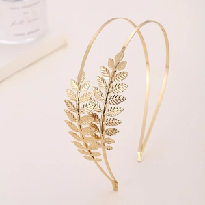 Gold Metal Leaf Headband Double Layer Alloy Hair Band Grecian Goddess Style Bridal Wedding Hair Accessories For Women