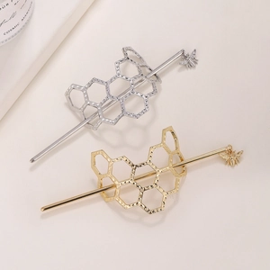 Creative Alloy Honeycomb Bee Hair Stick Hollow Hexagonal Hammered Metal Hairpin For Women Daily Bun Styling Accessory