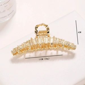 Grande pince à cheveux dorée ondulée en métal pour femme, accessoire élégant de 11 cm