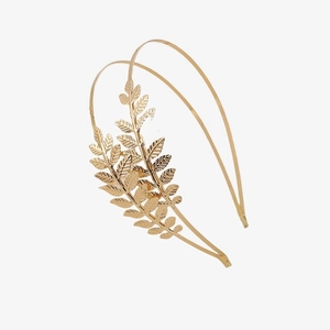 Elegant gold leaf metal headband for bridal wedding with double layered leaf design