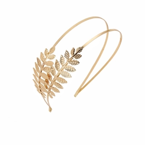 Elegant gold double-layered laurel leaf headband with classical Greek metal leaf design