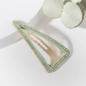Elegant gold triangle BB clip with mint green beads and iridescent rhinestones
