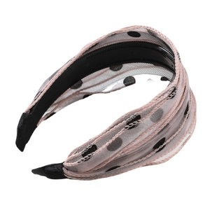 Serre-tête vintage en tulle rose à pois noirs avec dents antidérapantes pour femme