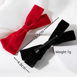 Set aus roten und schwarzen Samtschleifen-Haarspangen mit Entenschnabel-Clip, 12,5 cm