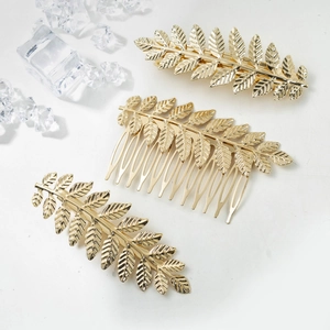 Elegant Metal Leaf Hair Accessories Set For Women Korean Style Gold Silver Plated Hair Comb Duckbill Spring Clips Fashion Headwear