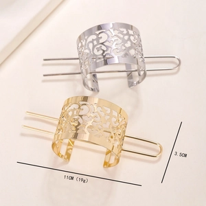 Vintage gold hollow metal hair stick and cuff set for traditional bun hairstyles