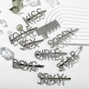 Mode Koreanisch Strass Buchstaben Haarklammer Für Damen Legierung Eingelegt Kristall Haarnadel KISS STAR BOSS SEXY Haarschmuck