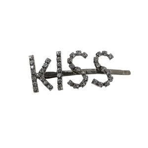 Funkelnde Haarklammer mit KISS-Schriftzug aus Silber-Strass, schicke Metall-Haarspange