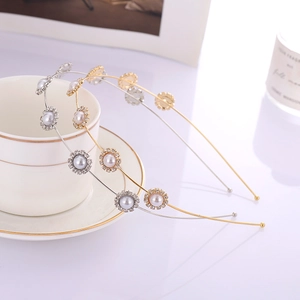 Elegante Cerchietto a Girasole in Lega Con Perla Artificial Sintetica Strass Minimalista Oro Argento Cerchietto per Capelli Donna Accessorio