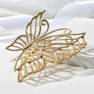 Pince à Cheveux Papillon en Alliage Électroplaqué à la Mode Grande Pince à Cheveux Requin Creuse en Métal Accessoires Femme Or