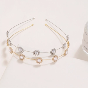 Eleganti cerchietti in oro e argento con girasoli, perle e piccoli strass scintillanti