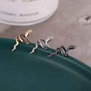 Personalized Snake Shaped Spiral Ear Cuffs Alloy No Piercing Dual Layer Wrap Clip On Earrings For Women Animal Jewelry Gift