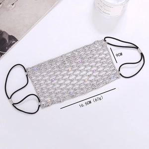 Sparkling rhinestone mesh face jewelry with colorful crystals and black elastic ear loops