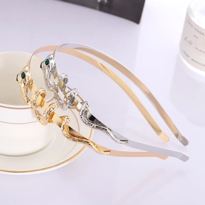 Western Fashion Metal Snake Headband With Green Rhinestone Eyes Gold Silver Alloy Hair Band Accessory For Women Elegant Daily Decor