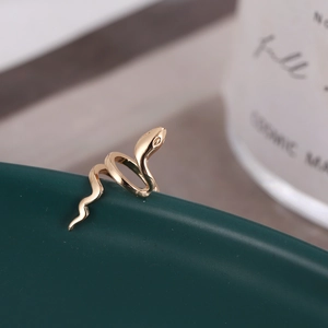 Elegant gold snake shaped double layer ear cuff earring for women with non-pierced design