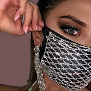 Luxury Rhinestone Decorative Mask For Women Shiny Metal Mesh Face Jewelry With Faux Artificial Pearls For Party Wedding Nightclub