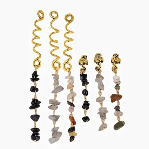 Lot de 6 bijoux de cheveux spirale dorés avec pendentifs en pierre pour dreadlocks