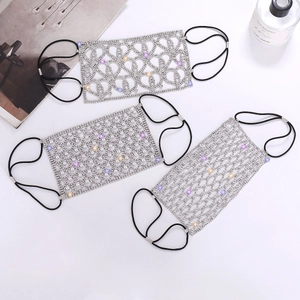 Sparkly rhinestone mesh face mask set with crystal heart and pearl decorative designs