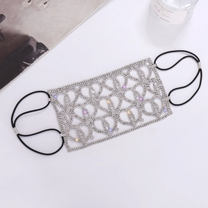 Detailed macro view of heart-shaped silver mesh mask with sparkling rhinestones