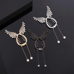 Engelsflügel Haarklammer Mit Strass Künstliche Perle Quaste Eleganter Hochpferdeschwanz Dutt Halter Haarschmuck Für Mädchen Damen