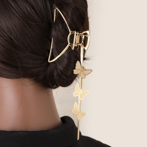 Goldene hohle Haarspange mit drei eleganten Schmetterling Anhängern und feiner Kette