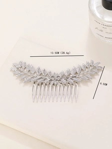 Detailed view of Baroque leaf hair comb showing 13.5cm length and 6.5cm height dimensions