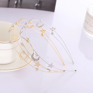 Elegant Star Moon Double Layer Alloy Rhinestone Headband Korean Style Metal Hair Hoop Sweet Starry Sky Accessory For Women Girls