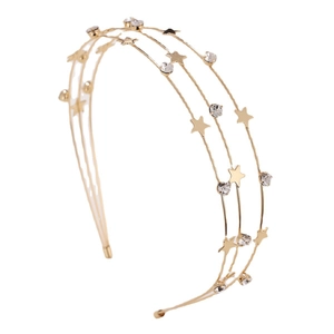 Détail du serre-tête doré à trois couches orné d'étoiles scintillantes et de strass brillants