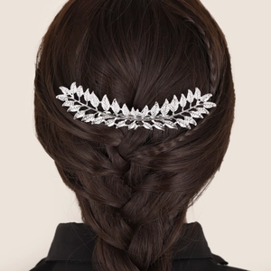 Baroque silver leaf hair comb with engraved veins for bridal hairstyles and elegant updos