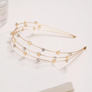 Serre-tête Multicouche Élégant en Alliage de Strass avec Étoiles Style Coréen Mince Couleur Or Argent Bandeau pour Femmes Mariage Fête Bijoux