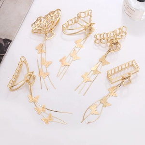 Eleganter Schmetterling Quaste Haarklammer Gold Metall Hohl Geometrisch Shark Clip Haarschmuck Für Damen Tägliches Styling