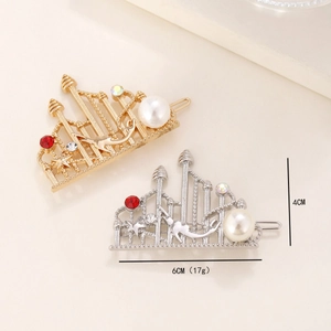 Sparkling castle hair clips with pearls and rhinestones in gold and silver finish