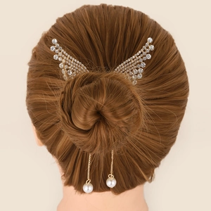 Eleganter Engelsflügel-Haarclip mit Strasssteinen, goldenen Quasten und Perlenbesatz