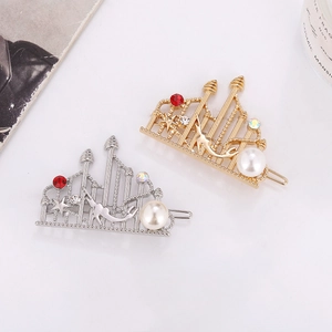 Alloy Faux Artificial Pearl Rhinestone Castle Mermaid Hair Clip Sweet Fairy Tale Style Gold Silver Hair Accessories For Girls Women