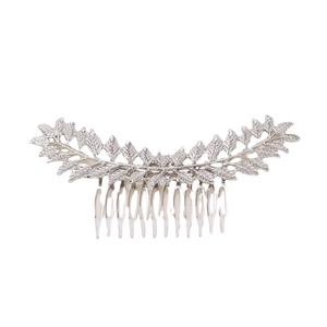 Baroque silver leaf metal hair comb accessory with detailed feather texture design