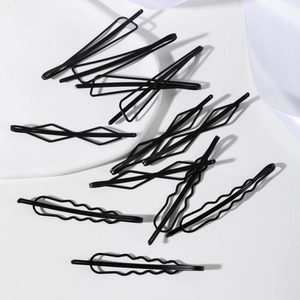 Minimalistisches schwarzes Haarklammer-Set mit Wellen- und geometrischen Designs