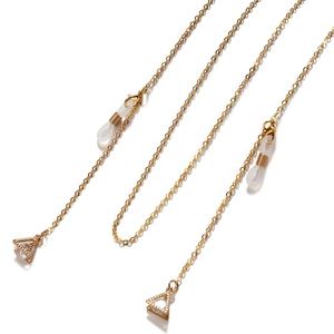 Chaîne à lunettes dorée avec pendentifs en cristal triangulaire et boucles silicone