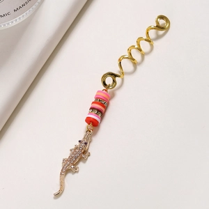 Gioiello per dreadlock dorato con perline colorate e ciondolo a coccodrillo