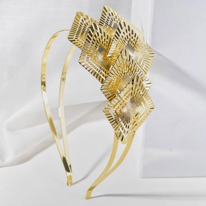 Baroque Hollow Double Layer Leaf Metal Headband Personalized Radial Texture Gold Silver Flower Hair Hoop For Women Jewelry