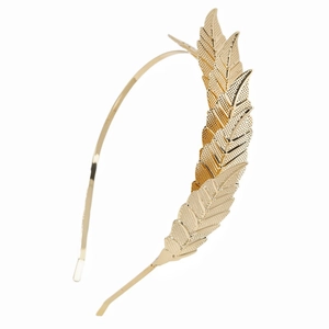 Serre-tête grec élégant doré avec feuilles texturées et finition métallique mate