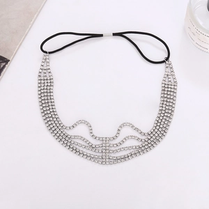 Elegant multi-layer rhinestone bridal headband with silver crystals and elastic back band