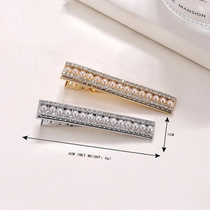 Barrettes à cheveux élégantes dorées et argentées avec perles et strass, 6 cm