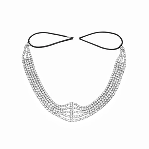 Luxurious multi-layer rhinestone headband for brides with elastic straps on white background