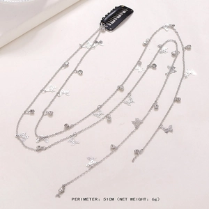 Handmade silver butterfly hair chain with tassel fringe and sparkling rhinestones 51cm