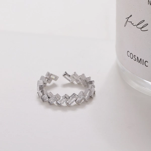 Modern zigzag silver-toned adjustable ring with baguette cubic zirconia stones