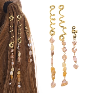 Pinces à Cheveux en Spirale Dorée Forme de Serpent pour Tresses Accessoires Dreadlock Avec Pendentif Coeur Carré en Strass Pierre Naturelle