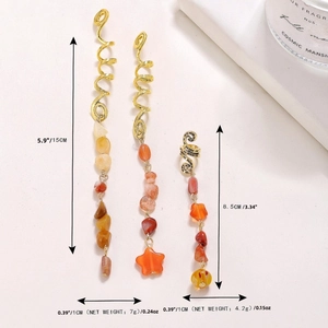 Three-piece gold snake spiral hair rings with natural stone pendants in ethnic style